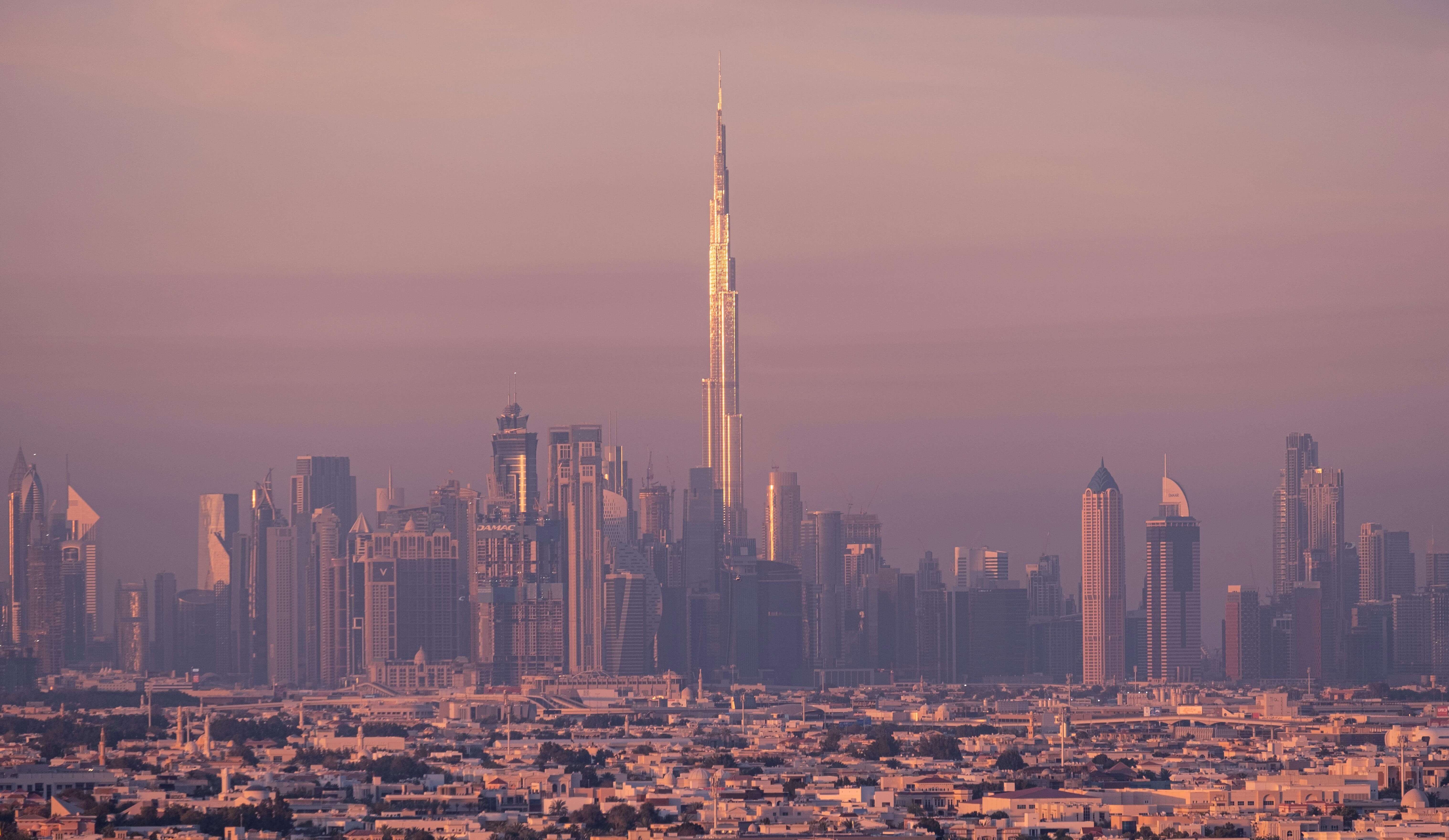 the Burj Khalifa in Dubai and the Dubai Skyline